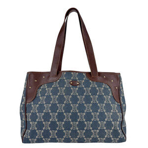 Celine Paris Macadam Shoulder Bag Denim Leather Blue Brown